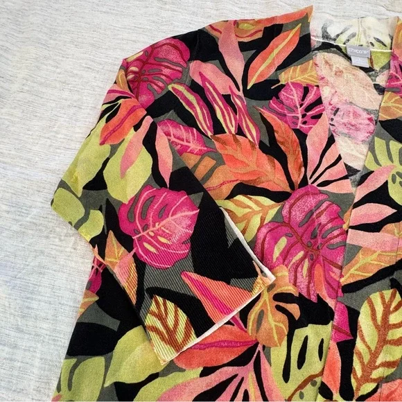 NWT Chico's Vibrant Leaf Pattern Cardigan - Pink, Green, Orange Size XL - Picture 4 of 11